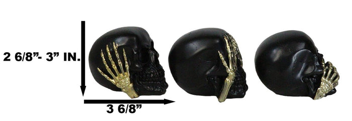 Ebros Gift Set Of 3 Gothic Black See Hear Speak No Evil Skulls Golden Hands 3"H Figurines