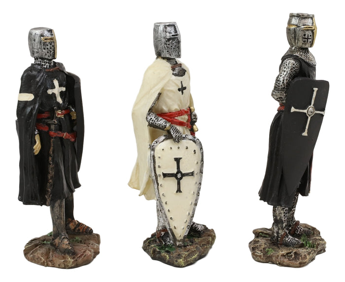Ebros Gift Set Of 3 Medieval Templar Crusader Knights With Tunic Sword And Shield Figurines