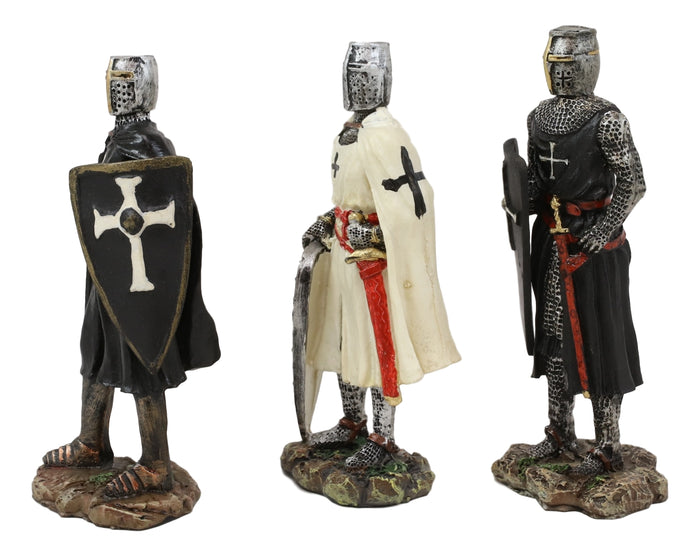 Ebros Gift Set Of 3 Medieval Templar Crusader Knights With Tunic Sword And Shield Figurines