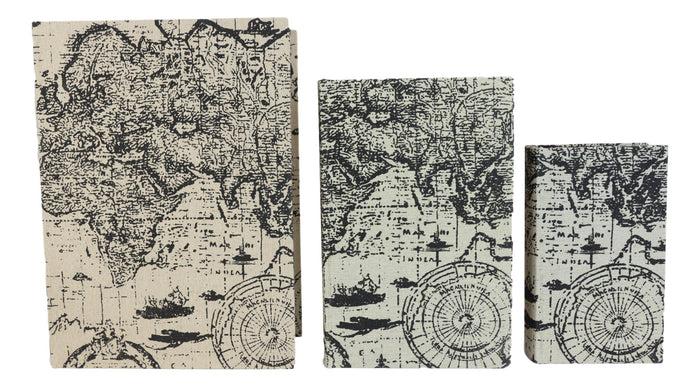 Ebros Gift Set Of 3 Old World Nautical Sailor World Map Atlas Decorative Wooden Book Boxes
