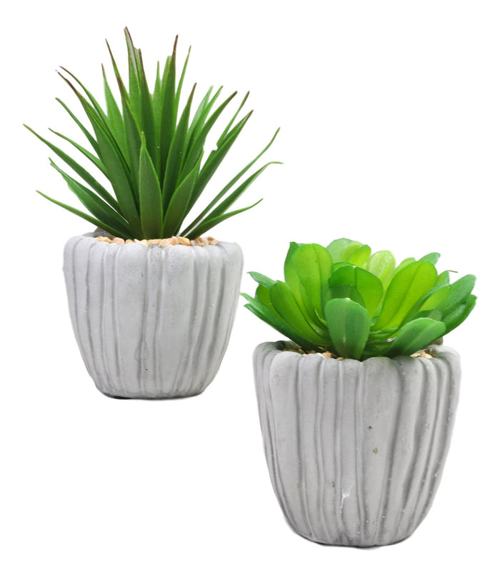 Ebros Gift Set Of 3 Realistic Artificial Botanica Fern Succulents Plant In Grey Cement Pots