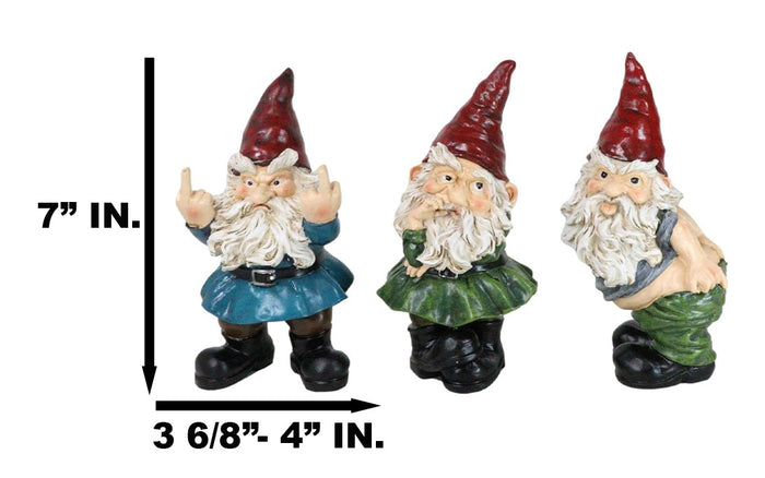 Ebros Gift Set Of 3 Rude Old Mr Gnomes Flipping The Bird Mooning And Conniving Figurines