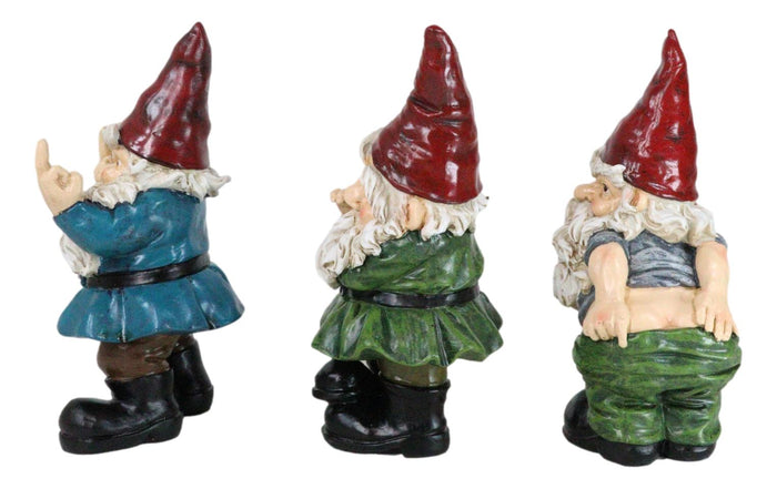 Ebros Gift Set Of 3 Rude Old Mr Gnomes Flipping The Bird Mooning And Conniving Figurines