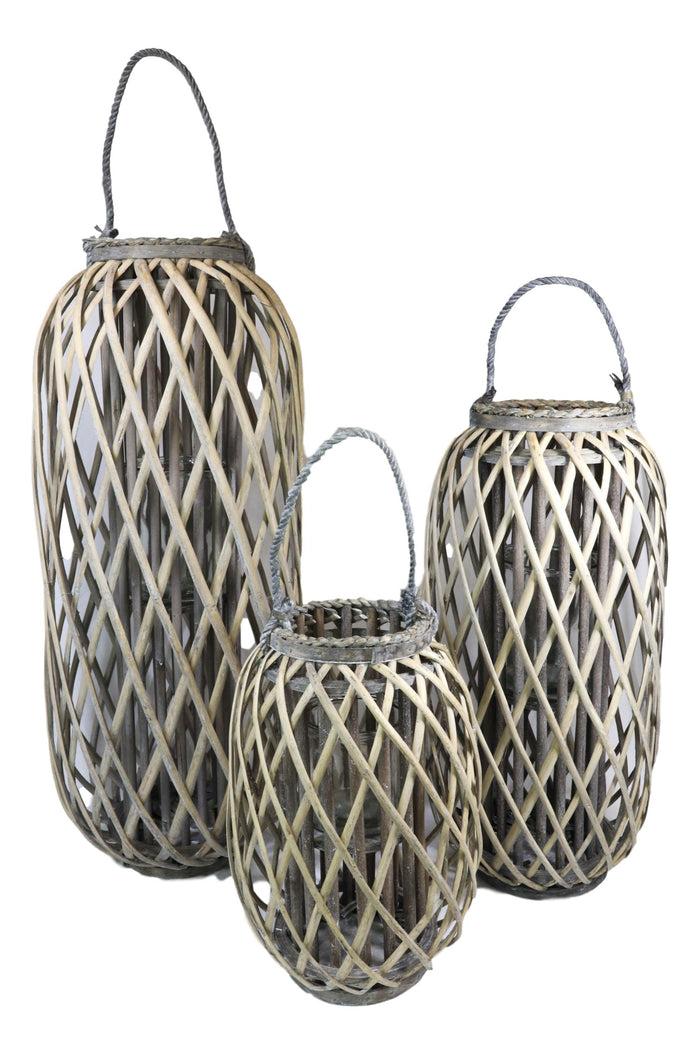Ebros Gift Set Of 3 Rustic Western Farmhouse Rattan Wood Willow Candle Holder Lanterns