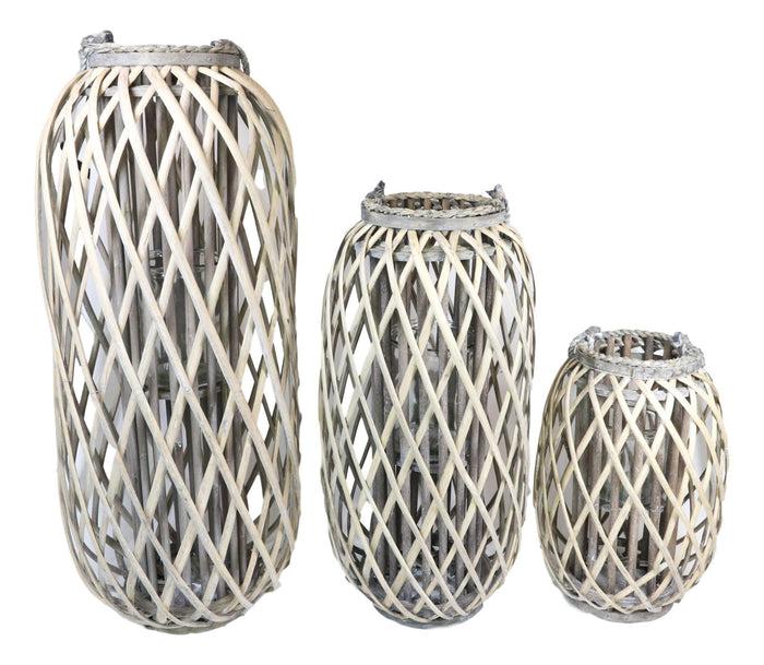 Ebros Gift Set Of 3 Rustic Western Farmhouse Rattan Wood Willow Candle Holder Lanterns