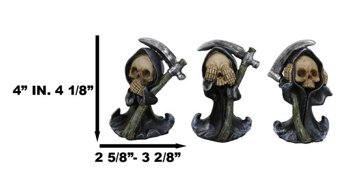 Ebros Gift Set Of 3 See Speak And Hear No Evil Grim Reaper Skeleton With Scythe Figurines