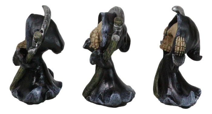 Ebros Gift Set Of 3 See Speak And Hear No Evil Grim Reaper Skeleton With Scythe Figurines