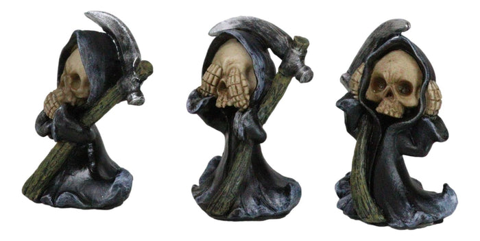 Ebros Gift Set Of 3 See Speak And Hear No Evil Grim Reaper Skeleton With Scythe Figurines