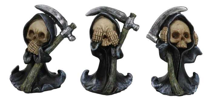 ebros gift Set Of 3 See Speak And Hear No Evil Grim Reaper Skeleton With Scythe Figurines