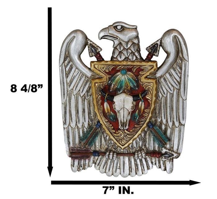 Ebros Gift Set Of 3 Silver Bald Eagle Shield And Arrows Cow Skull Horse Wolf Wall Decors
