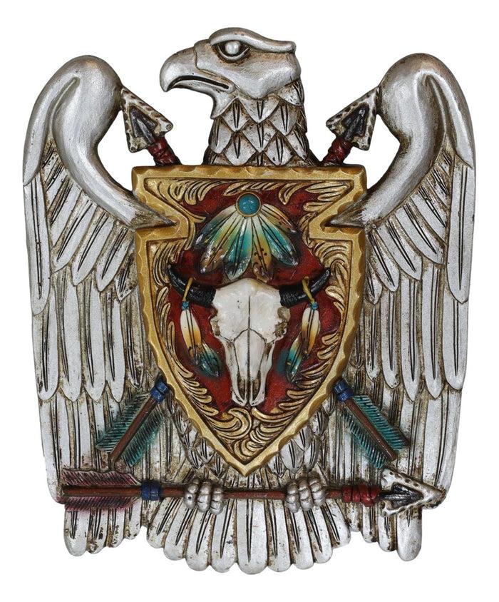Ebros Gift Set Of 3 Silver Bald Eagle Shield And Arrows Cow Skull Horse Wolf Wall Decors