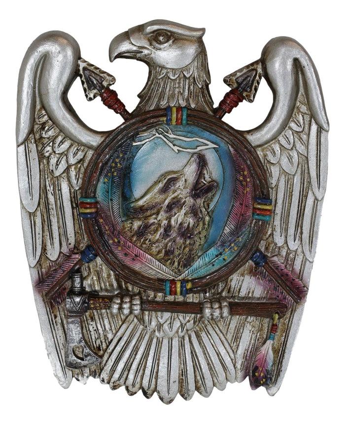 Ebros Gift Set Of 3 Silver Bald Eagle Shield And Arrows Cow Skull Horse Wolf Wall Decors