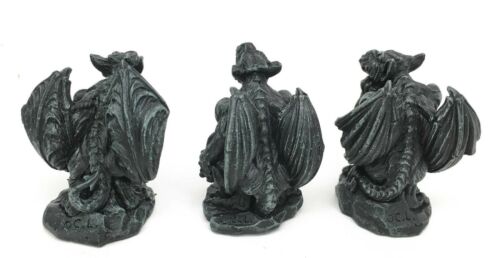 Ebros Gift Set Of 3 Small Gothic Stoic Winged Guardian Gargoyle Decorative Figurines 3.25"H