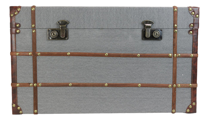 Ebros Gift Set Of 3 Stackable Large Wood Vintage Grey Fabric With Leather Trunk Case Boxes