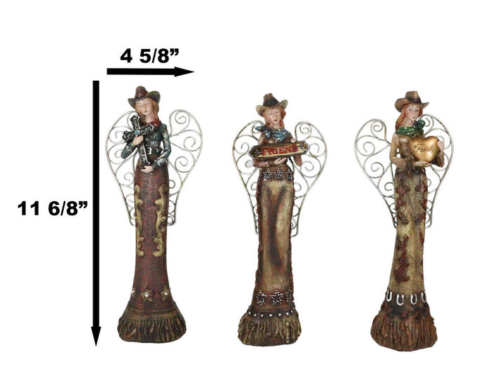 Ebros Gift Set Of 3 Western Cowgirl Angels With Family Heart Cross Friend Sign Figurines