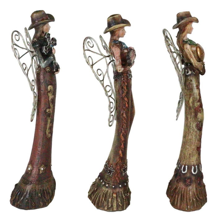 Ebros Gift Set Of 3 Western Cowgirl Angels With Family Heart Cross Friend Sign Figurines