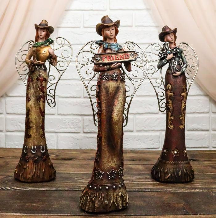 ebros gift Set Of 3 Western Cowgirl Angels With Family Heart Cross Friend Sign Figurines