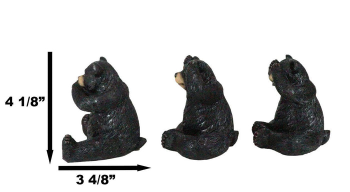 Ebros Gift Set Of 3 Wise See Hear Speak No Evil Black Bears Rustic Figurine Bear Animal
