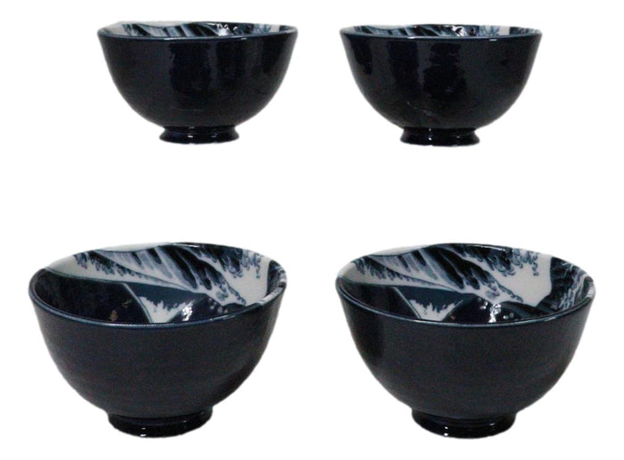 Ebros Gift Set Of 4 Blue Japanese Hokusai Great Wave Porcelain Soup Rice Dessert Bowls 11oz