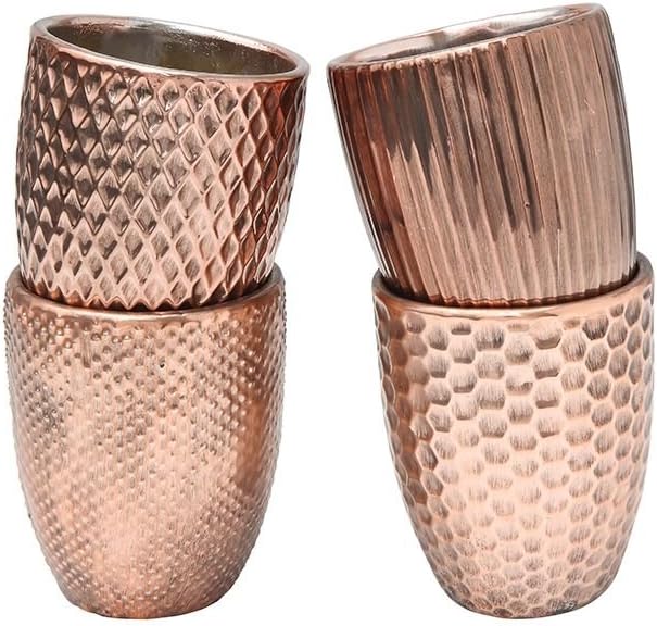 Ebros Gift Set Of 4 Boutique Chic Copper Hammered Look Ceramic Votive Candle Holder Cups