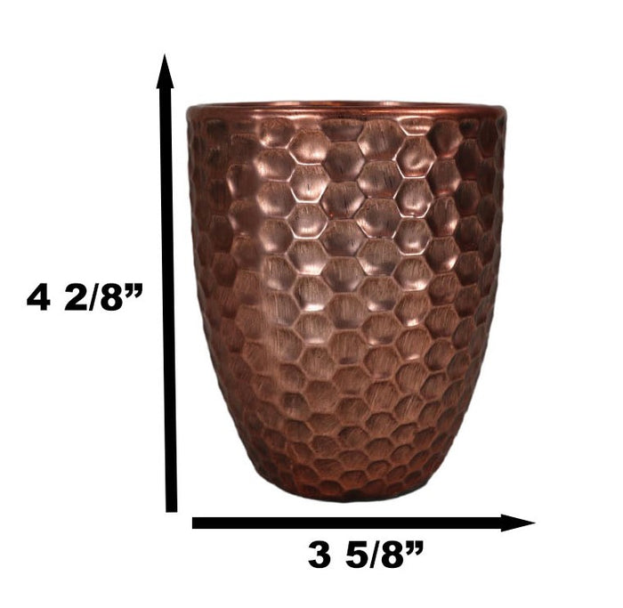 Ebros Gift Set Of 4 Boutique Chic Copper Hammered Look Ceramic Votive Candle Holder Cups