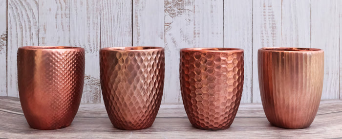 ebros gift Set Of 4 Boutique Chic Copper Hammered Look Ceramic Votive Candle Holder Cups