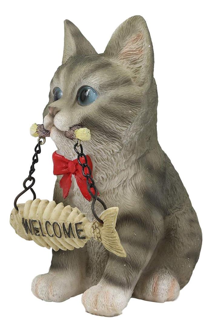 Ebros Gift Set Of 4 Cats Black White Tabby Grey Kittens With Fish Bones Welcome Figurines