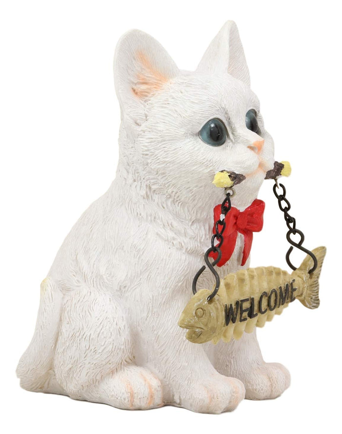 Ebros Gift Set Of 4 Cats Black White Tabby Grey Kittens With Fish Bones Welcome Figurines