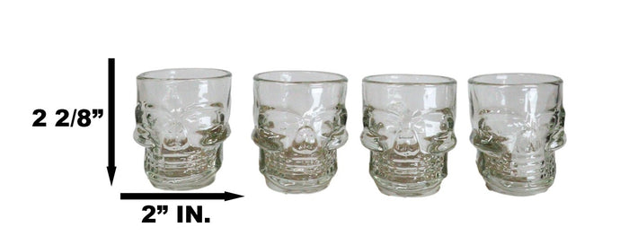 Ebros Gift Set Of 4 Clear Glass Gothic Skeleton Skull Face Liquor Shot Glasses Shooters