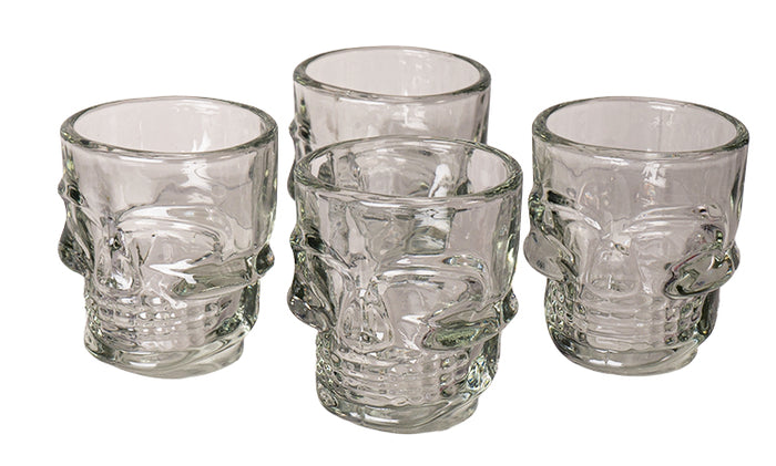 Ebros Gift Set Of 4 Clear Glass Gothic Skeleton Skull Face Liquor Shot Glasses Shooters