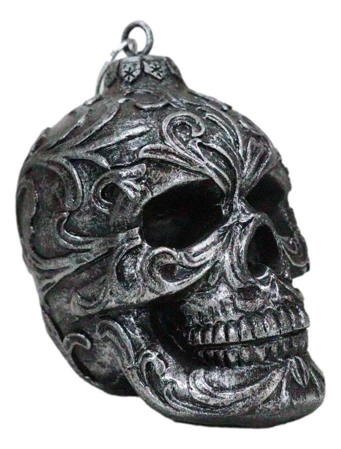Ebros Gift Set Of 4 Day Of The Dead Faux Gunmetal Silver Tribal Tattoo Skull Tree Ornaments