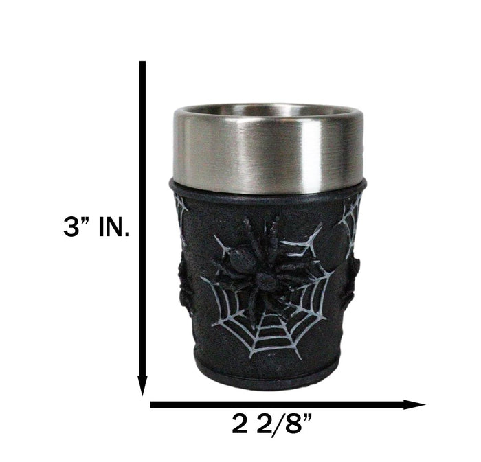 Ebros Gift Set Of 4 Gothic Arachnid Black Giant Spider With Webs Shooter Shot Glasses