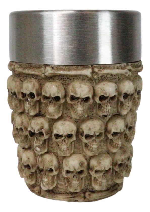 ebros gift Set Of 4 Gothic Ossuary Graveyard Morphing Skulls And Spine Bones Shot Glass