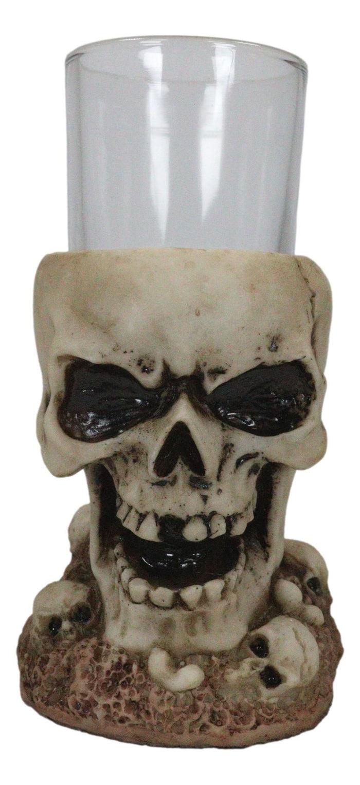 Ebros Gift Set Of 4 Grinning Giant Skull With Missing Tooth On Graveyard Shot Glass Shooter