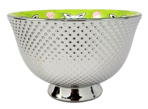 Ebros Gift Set Of 4 Luxury Silver Plated Ceramic Personal Dining Bowls 6"D Green Clovers