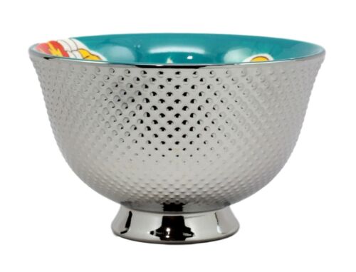 Ebros Gift Set Of 4 Luxury Silver Plated Ceramic Personal Dining Bowls 6"D Ramen Soup Bowl