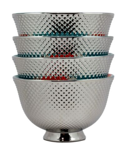 Ebros Gift Set Of 4 Luxury Silver Plated Ceramic Personal Dining Bowls 6"D Ramen Soup Bowl