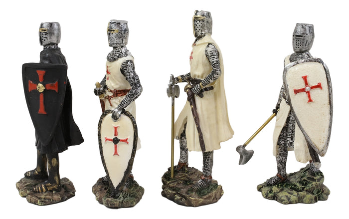 Ebros Gift Set Of 4 Medieval Templar Crusader Knights With Tunic Sword Axe Shield Figurines