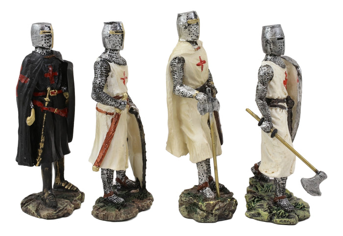 Ebros Gift Set Of 4 Medieval Templar Crusader Knights With Tunic Sword Axe Shield Figurines