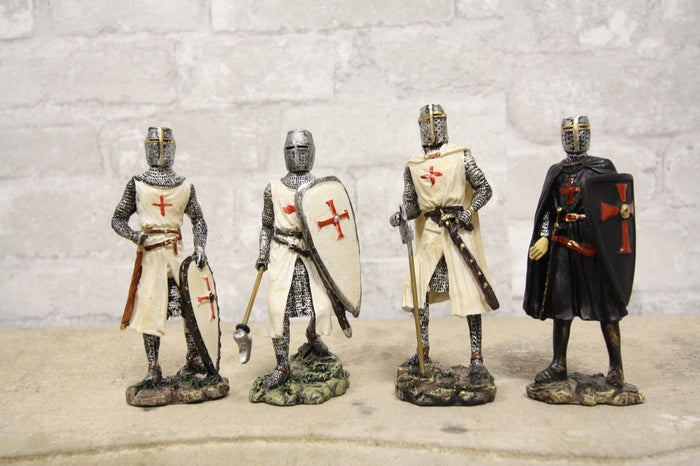 ebros gift Set of 4 Medieval Templar Crusader Knights With Tunic Sword Axe Shield Figurines