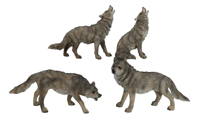 Ebros Gift Set Of 4 Mystical Forest Woodland Alpha Gray Wolf Howling And Tracking Figurines