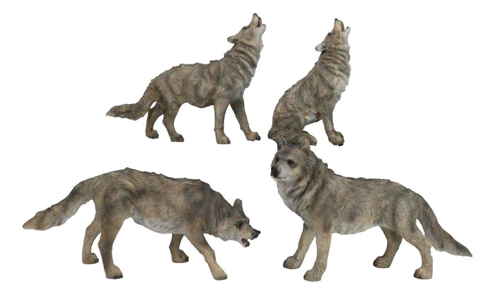 Ebros Gift Set Of 4 Mystical Forest Woodland Alpha Gray Wolf Howling And Tracking Figurines