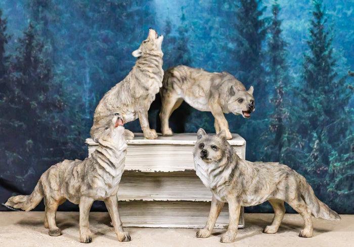 ebros gift Set Of 4 Mystical Forest Woodland Alpha Gray Wolf Howling And Tracking Figurines