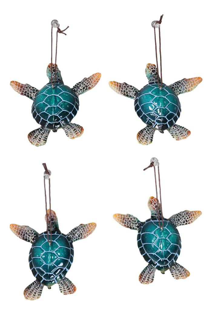 ebros gift Set Of 4 Nautical Blue Sea Turtles Ocean Marine Wall Hanger Decor Tree Ornaments