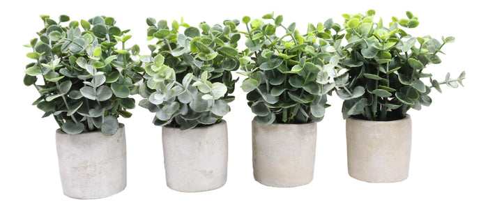 Ebros Gift Set Of 4 Realistic Artificial Botanica Boxwood Sage Bush Plant In Concrete Pots