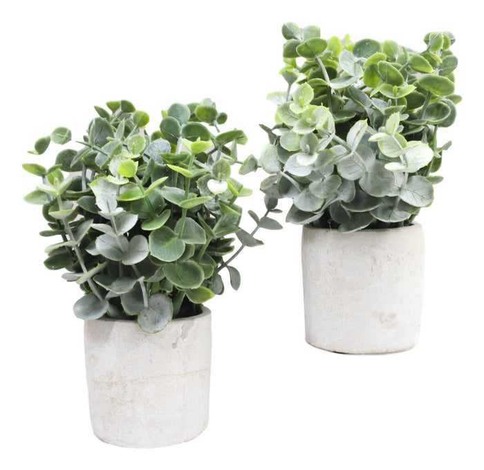 Ebros Gift Set Of 4 Realistic Artificial Botanica Boxwood Sage Bush Plant In Concrete Pots