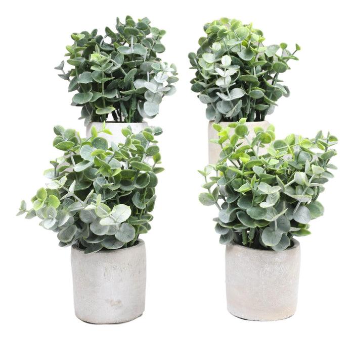 ebros gift Set of 4 Realistic Artificial Botanica Boxwood Sage Bush Plant in Concrete Pots
