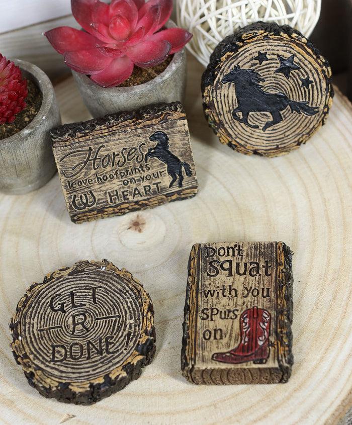 ebros gift Set of 4 Rustic Western Wooden Craft Chip Slices Cowboy Horses Horseshoe Stars