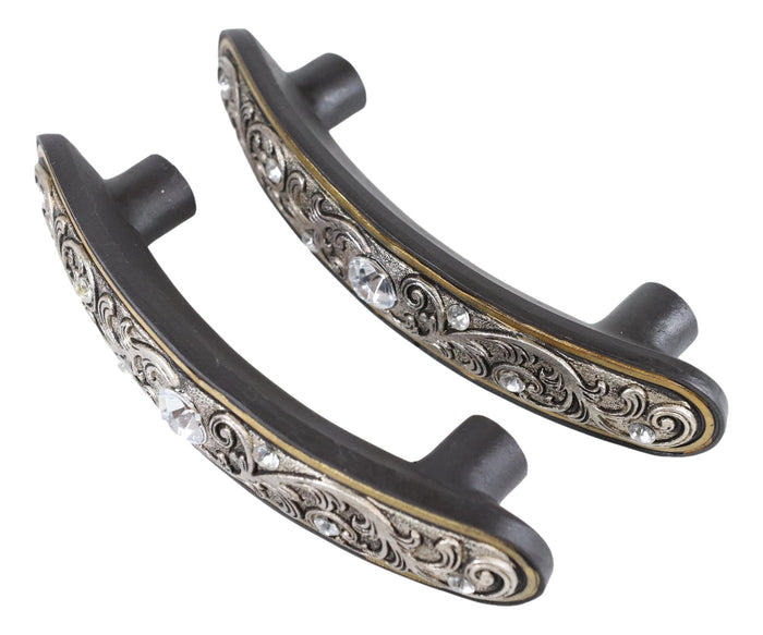 Ebros Gift Set Of 4 Western Floral Filigree Lace Silver Bling Drawer Cabinet Bar Pulls