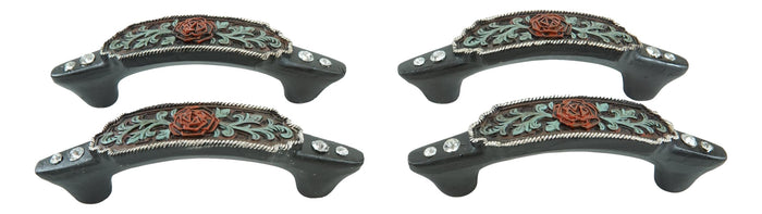 Ebros Gift Set Of 4 Western Red Rose With Vines Scroll Lace Drawer Cabinet Bar Pulls 6"L